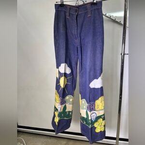 True Vintage 70s bell bottom jeans with embroidery and patches